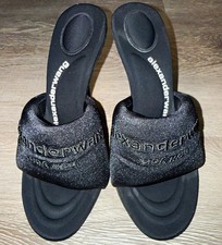 Alexander Wang Black Logo Open Toe Mule Heels Nylon Slip-On Women’s 5 picture