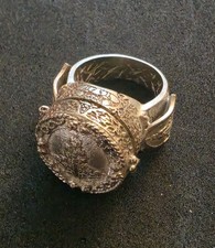 Thai Sacred Amulet Ring Yantra Mantra Hinged Compartment Takrut Scrolls RARE picture