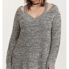 Torrid Grey Marled Cold Shoulder V-Neck Knit Sweater Tunic Plus Size 2 2X picture