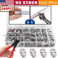 260PCS 304 Stainless Steel Single Ear Hose Clamp Crimp Hose Clamp Assortment Kit picture