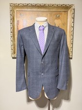 Coppley Biella 2112 Lucca Blue Gray Plaid Sport Coat Blazer Jacket Canada 48 L picture