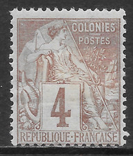 FRENCH COLONIES SCOTT 48 MH FINE - 1881 4c CLARET/LAVENDER ISSUE - COMMERCE picture