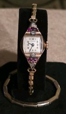 1940's Mona 14k Rose Gold Case and Bezel w/ Diamonds and Rubies Manuel Watch picture
