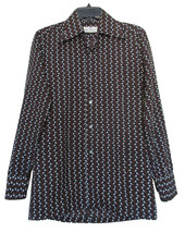 Vintage 1970s Bill Blass Shirt Black Brown White Confetti Print Size 15 Men picture