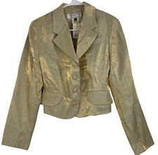 VTG Via Milano Gold Shimmer Crop Blazer By Tina Hagen Size S RY10368 NWT picture