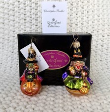 Vintage Retired Chris Radko Pumpkin Witch Halloween Glass Ornament Gem Boxed picture
