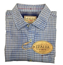 $110 Vintage Italia Mens Button Front Blue Shirt Plaid long Sleeve,Blue ,Size L picture