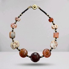 Antique Etched Carnelian Agate Beaded bracelet picture
