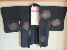 Vintage Japanese  Haori Silk Geometric Fan Pattern picture