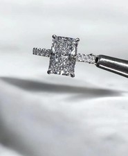 3 Ct Radiant Cut VVS1 Moissanite Hidden Halo Wedding Ring 14k White Gold Plated picture