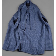 Vintage 70s Handmade Wool Cape One Size Blue Black Woven Check Lined Heavy USA picture