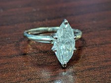 Large 1.7-2ct I I1-I2 Natural Marquise Diamond Solitaire Ring - 14K White Size 6 picture