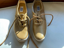 KEDS VTG 80’S Gold Canvas Lace-Up Low Top Sneakers Rubber Outsole 8 1/2 NOS picture