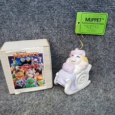 VTG Miss Piggy Muppets 1980 Sigma  Ceramic Christmas Sleigh Ride Ornament NEW picture