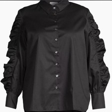 Harshman Juliana Black Cotton Ruched Sleeve Shirt Size Large picture