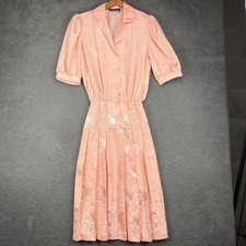 Vintage Alexis Fashions Pink Floral Jacquard Pleated Midi Dress Womens 9/10 USA picture