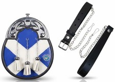 Scottish Saltire Kilt Sporran Blue White Real Leather Silver Cantle picture
