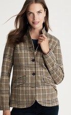 NWOT $129 J. Jill Petite L PL Glen Plaid Convertible Collar Knit Jacket picture