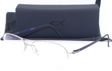 BLACKFIN BF X1 COL. 216 SILVER W/BLUE TEMPLE TITANIUM AUTHENTIC EYEGLASSES 56-14 picture
