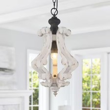 Bella Depot Farmhouse Chandelier 1-Light Distressed White Rustic Wood Chandelier picture
