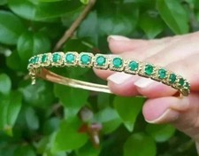14K Yellow Gold Plated 4.00Ct Natural Emerald Round Cut Bangle Tennis Bracelet picture
