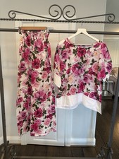 NWOT Luisa Positano 100% Linen Pink Rose Floral Oversized Top One Size Italy picture