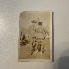 ⁠Antique WWI US Army Soldier Sweetheart Photo 1910s Military Tent Camp Doughboy picture