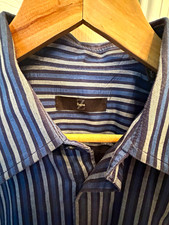 Zegna Men's XL Blue/Gray Striped Point Collar Long Sleeve Button Cotton Shirt picture