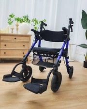 Used 2-in-1 Rollator & Transport Chair - Lightweight Foldable - Blue picture