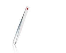 Rubis Switzerland Swiss Tweezers White with Red Swiss Cross Slanted Tip 3-3/4