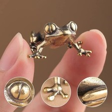 Brass Frog Animal Statue Small Sculpture Tabletop Figurine Home Decor Gifts picture