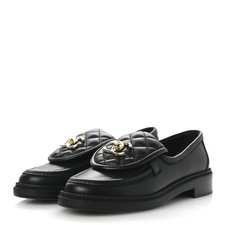 CHANEL 24C Black Lambskin Quilted CC Turnlock Flap Loafers Shoes 37.5 picture