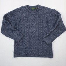 Doogan Donegal Sweater Men Large Blue Cable Knit Fisherman Wool Silk Blend Aran picture