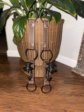 1990s  Equestrian Faux Leather Metal Candle Sconces In Style Of Jacques Adnet  picture