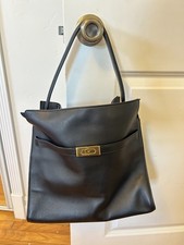 Tory Burch Lee Radziwill Small Double Bag Black Leather Grommets Authentic picture