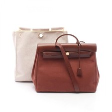 HERMES Herbag MM shoulder Handbag E Toile H Hunter Brown Ecru Used Women GHW picture