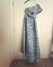 Alex Evenings Size 12 Blue/Silver Floral Jacquard Off Shoulder Long Formal Gown picture