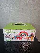 SHIERDU 45-Piece Wooden Rainbow Stack Set, 4-in-1 Building Blocks preschoolers & picture