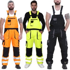 Men's Hi Vis Contrast Bib & Brace Dungaree Work Wear Breathable Overall Dungaree picture