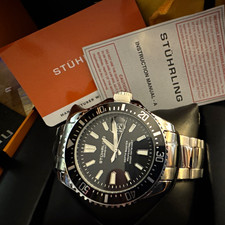 Stuhrling Depthmaster Men's Automatic Diver 42mm Black Dial Date Steel Box picture