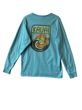 Techstyles Kauai Surf Shield Emblem Front Back Turquoise Long Sleeve T Shirt SM picture