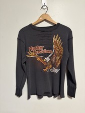 Vintage 80s 3D Emblem Harley Davidson EasyRiders Thermal Long Sleeve Shirt Large picture