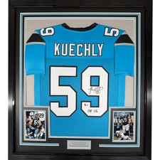 Framed Autographed/Signed Luke Kuechly HOF 26 35x39 Carolina Jersey BAS COA picture