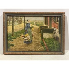 Antique Print Dutch Flower Girl by George Hitchcock Wooden Frame 1887 picture