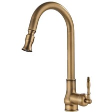 Antique Brass Pull Down Kitchen Faucet Single Handle Hot Cold Mixer Tap picture