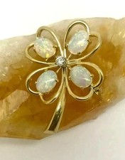 2.50Ct Oval Natural Fire Opal Flower Vintage Brooch Pin 14K Yellow Gold Plated picture