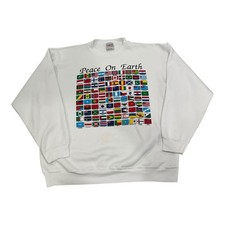 Vintage Peace On Earth World Flags Crewneck Sweater Made In USA Y2K Size XL picture