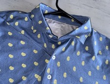Johnnie-O Exeter Polo Shirt Mens M Lake Blue Yellow Lion Print Performance Golf picture