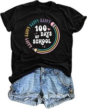 LHBNK Teacher Shirts Women Happy 100 Days of School T-Shirt Medium, Black picture