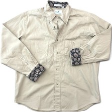 Flying Scotsman Vintage USA Made Button Down Shirt Mens L Tan Paisley Flip Cuffs picture
